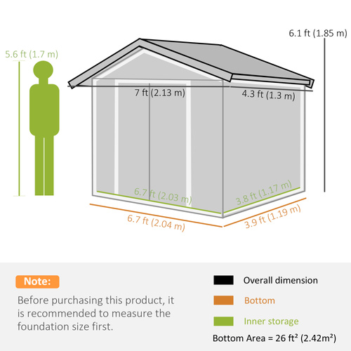 Outsunny 7 x 4ft Lockable Metal Garden Tool Storage Shed, Outdoor Storage Shed with Foundation and vents, Light Brown
