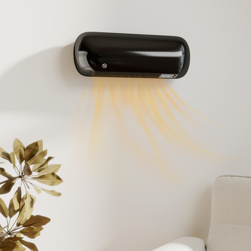 HOMCOM 2000W Ceramic Electric Heater with Fan, Adjustable Thermostat, Wall Mounted - Black