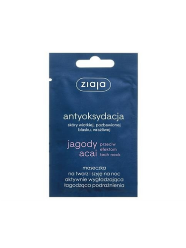 Ziaja Jagody Acai Wygładzająco - Łagodząca Maseczka dla Skóry Wrażliwej Pozbawionej Blasku na Noc 7ml