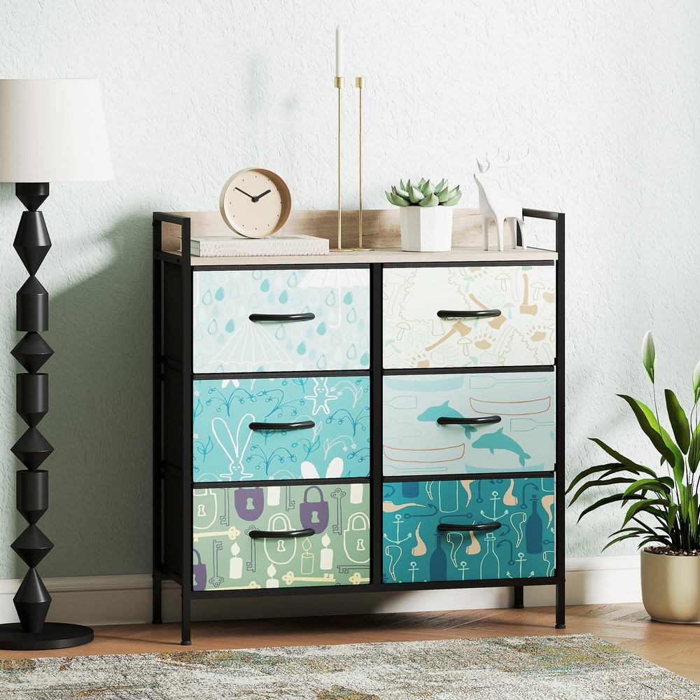 HOMCOM 6-Drawer Chest of Drawers - Blue