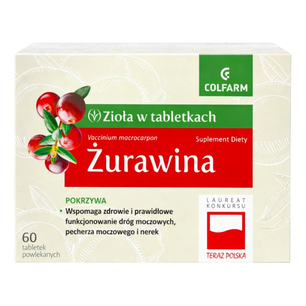 Colfarm Zioła w Tabletkach Żurawina Wspomaga Drogi Moczowe 60 Tabletek
