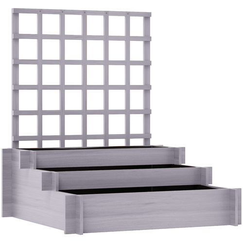 Outsunny 3 Tier Garden Planters with Trellis for Vine Climbing, Wooden Raised Beds, 95x95x110cm, Grey