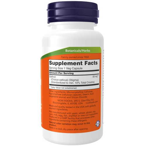 Now Foods Saffron 50mg Szafran Spokojny Sen i Relaks 60 Kapsułek