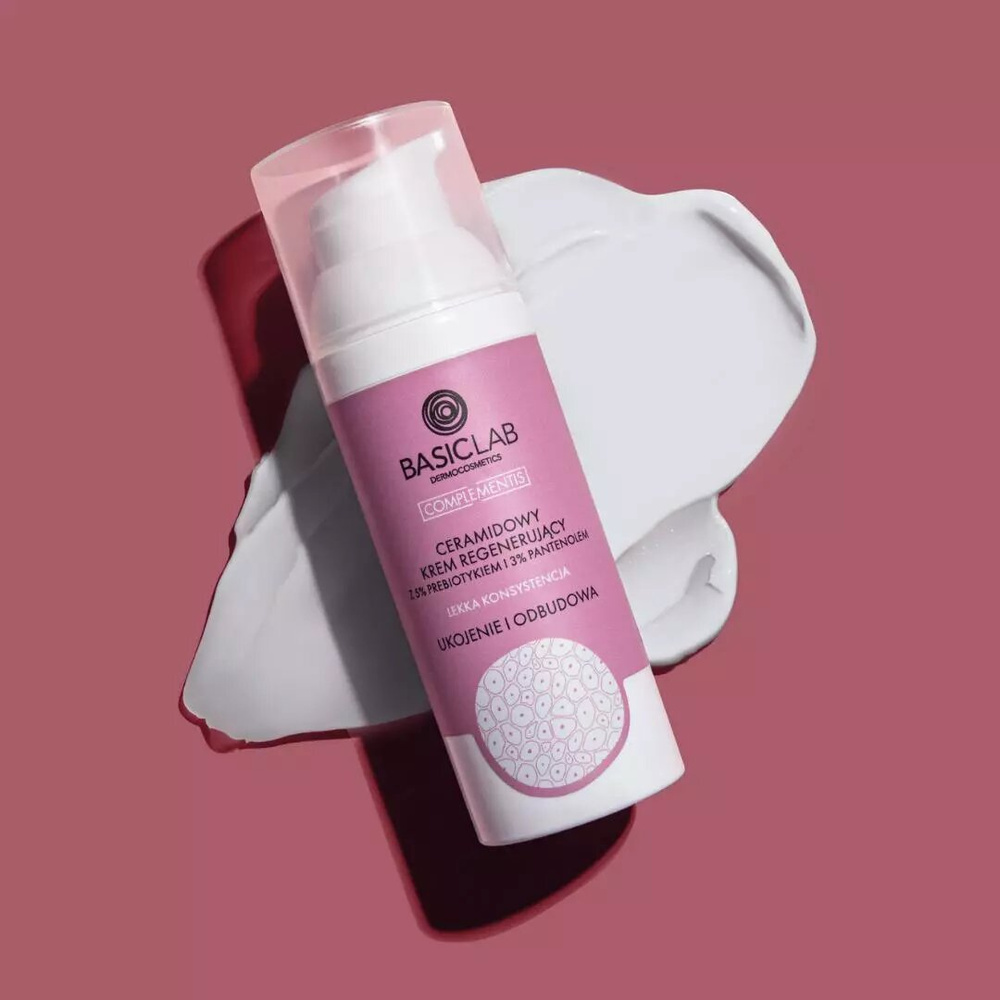 BasicLab Ceramide Light Regenerating Cream with 5% Probiotic and 3% Panthenol for all Skin Types for Day and Night 50ml
