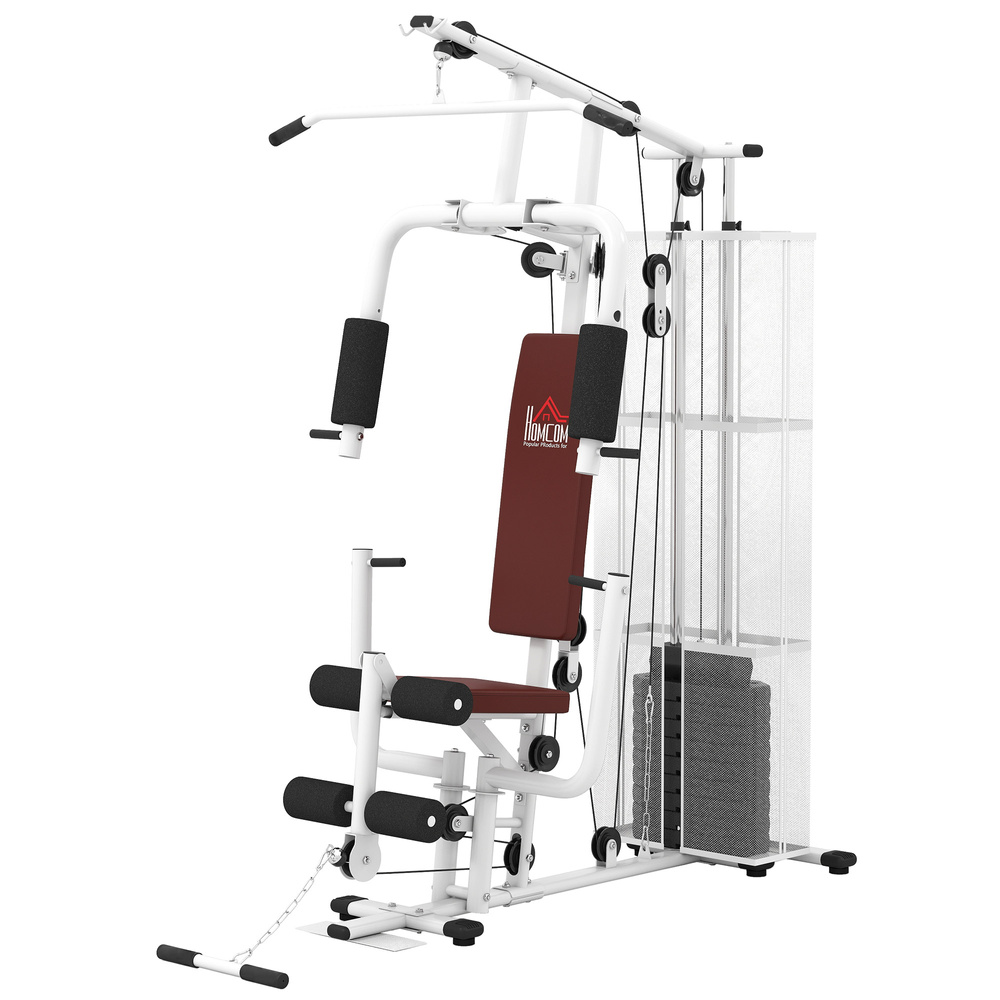 HOMCOM Home Multi Gym Large Multifunction Sturdy Strength Training Machine for Home Workout, White