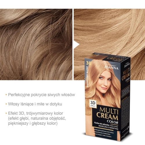 Joanna Multi Cream Color Farba do Włosów z Efektem 3D z Długotrwałym Efektem Nr 30 Karmelowy Blond 1 Sztuka