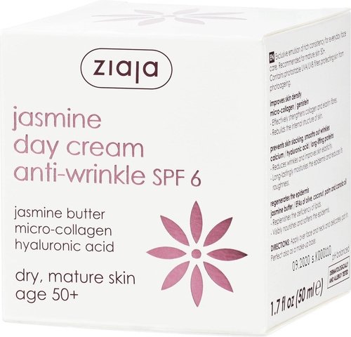 Ziaja Jaśmin w Krem przeciw Zmarszczkom 50+ z Kwasem Hialuronowym na Dzień SPF6 Vegan  50ml
