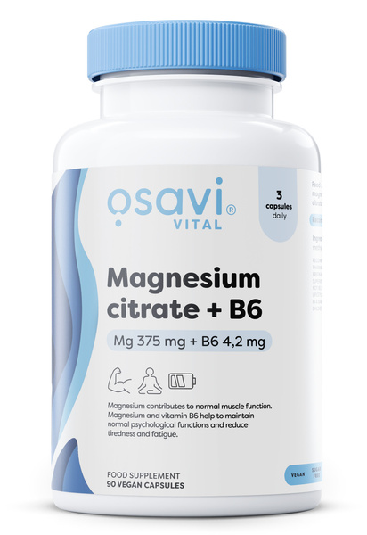 Osavi Magnesium Citrate + B6 for Nervous System and Muscles 375mg + 4.2mg 90 Vcaps