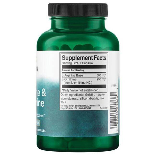 Swanson L-Arginine & L-Ornithine 100 Capsules