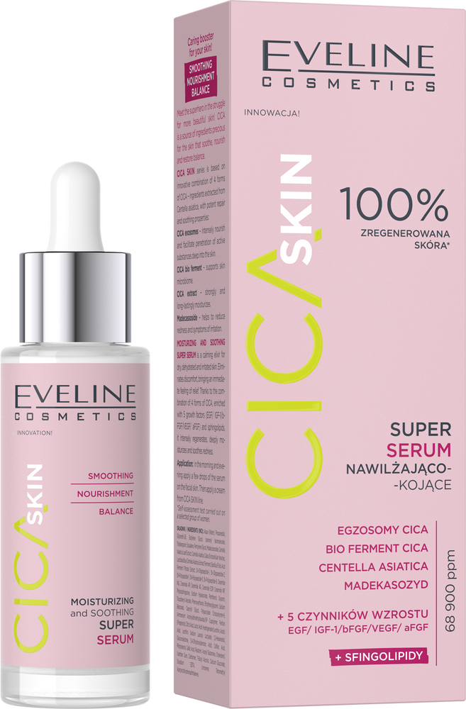 Eveline Cica Skin Super Serum Nawilżająco – Kojące dla każdego Rodzaju Skóry 30ml