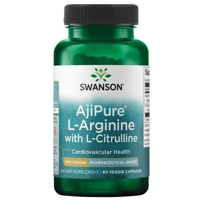 Swanson AjiPure L-Arginine with L-Citrulline Wspomaga Układ Krążenia 60 Kapsułek