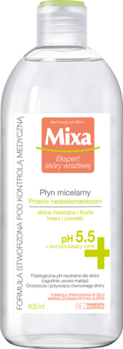MIXA Płyn micelarny Skuteczny demakijaż PRZECIW NIEDOSKONAŁOŚCIOM, skóra mieszana i tłusta 400ml