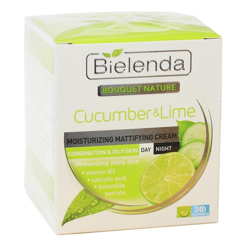 Bielenda Bouquet Nature Cucumber Lime Moisturizing Mattifying Face Cream for Mixed and Oily Skin Day and Night 50ml
