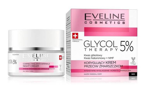 EVELINE Glycol Therapy 5%, Korygujący Krem przeciw zmarszczkom każdy rodzaj cery, noc, 50ml