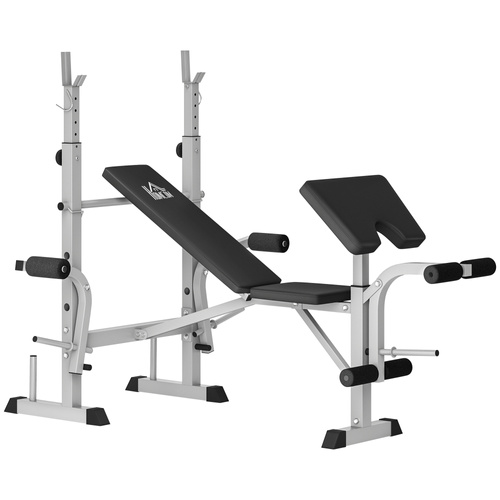 HOMCOM Adjustable Weight Bench with Squat Rack, Heavy Duty Bench Press Rack with Preacher Curl Pad, Leg Developer, Barbell Rack, Butterfly, Home Gym Strength Training Multiuse Workout Bench, Grey