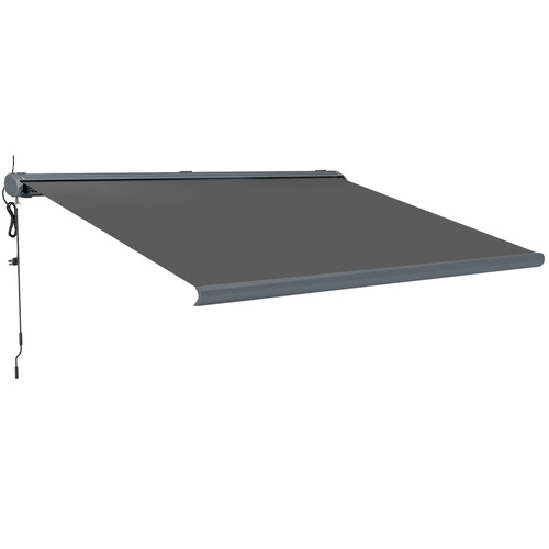 Outsunny 4 x 3(m) Full Cassette Electric Awning with Remote Controller, Aluminium Frame DIY Retractable Garden Awning, UPF50+ Sun Shade Canopy for Deck Door Window, Dark Grey