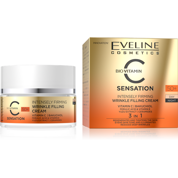 Eveline Vitamin C Sensation Intensywnie Ujędrniający Krem Wypełniający Zmarszczki na Dzień i na Noc 50+ 50ml