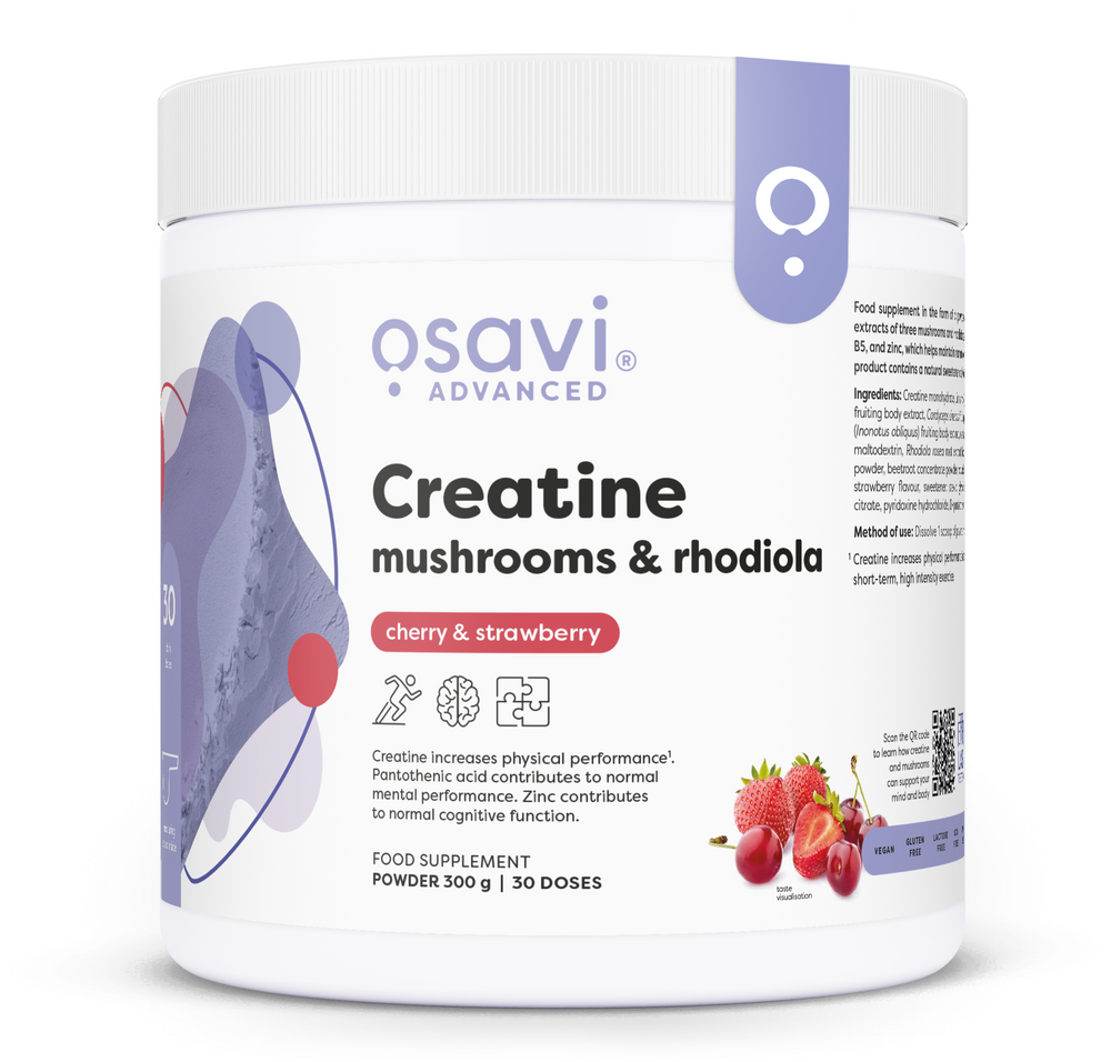 Osavi Creatine Mushrooms and Rhodiola Cherry Strawberry Powder 300g