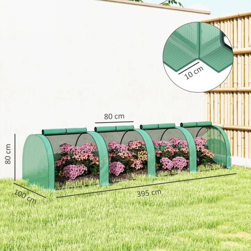 Outsunny 395 x 100 cm Low Tunnel Greenhouse - Green