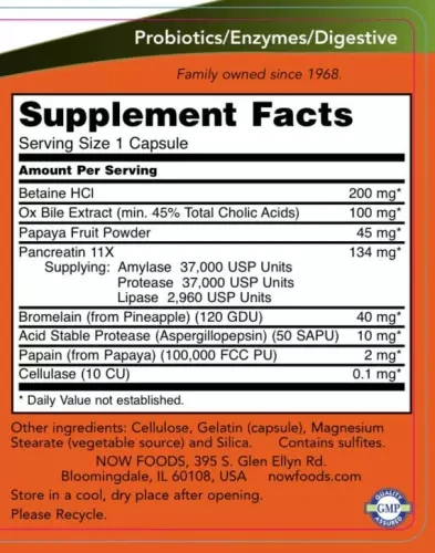 Now Foods Super Enzymes Wspiera Trawienie 90 Tabletek