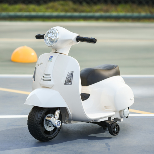 HOMCOM Vespa Licensed 6V Kids Electric Motorbike Ride On Motorcycle Battery Powered for 18-36 Months with Horn Light White