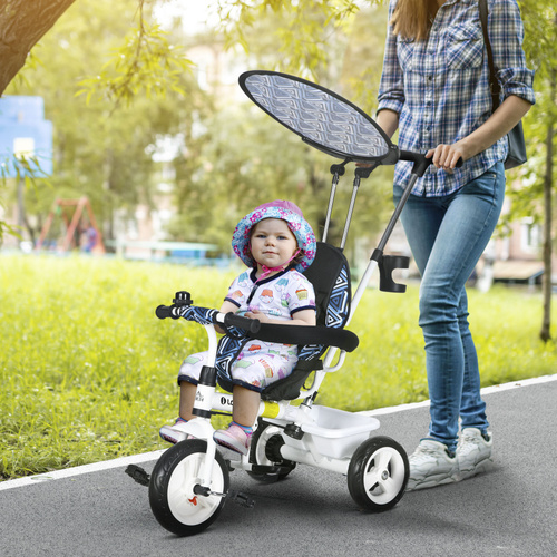 HOMCOM 6 in 1 Tricycle for Kids with 5-point harness straps, Removable Canopy, Blue
