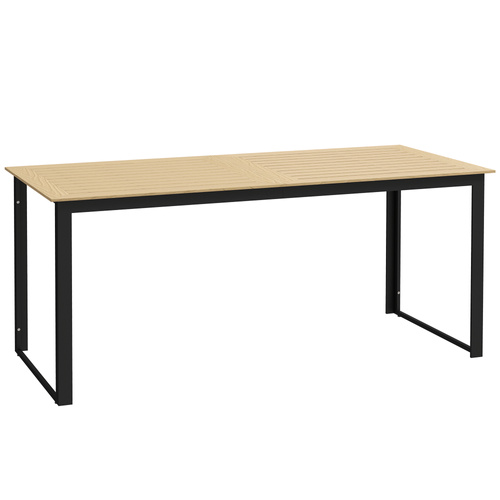 Outsunny Garden Table for 6 People, 175 x 78 x 75 cm Rectangle Outdoor Dining Table with Slatted Top, Metal Frame, for Balcony, Deck, Teak