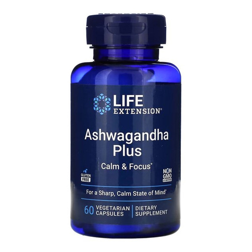 Life Extension Ashwagandha Plus Calm & Focus Dietary Supplement For Calm and Focus 60 Vcaps