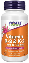 Now Foods Vitamin D-3 & K-2 Supports Immune System Function & Bone Health 120 Capsules