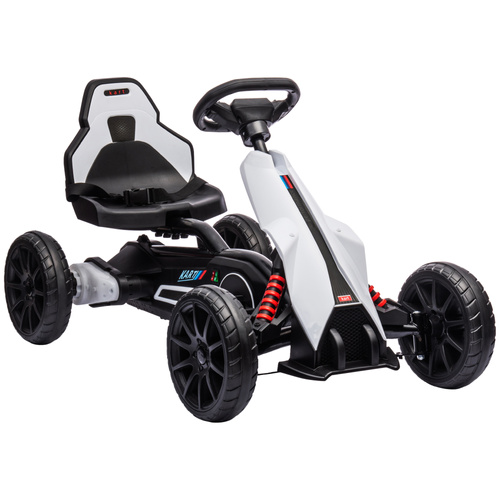 HOMCOM 12V Electric Go-Kart for Kids, Ride-On Racing Go-Kart, with Forward and Reversing Functions, for Ages 3-8 Years - White