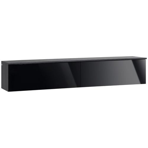 HOMCOM 160cm High Gloss Floating TV Unit Stand for TVs up to 70", Wall Mounted TV Cabinet with Storage Cupboards, Grey and Black