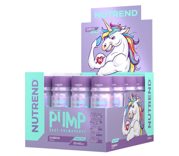 Nutrend Pump Pre-Workout Shot Rainbow Przedtreningówka w Shotach Na Pompę Mięśniową i Skupienie 20 x 60ml