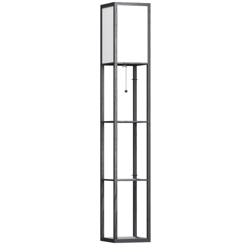 HOMCOM Floor Lamp with Shelves and Top Light, Modern Corner Standing Lamp with TC Fabric Lampshade for Living Room, Bedroom, Bulb not Included, Black