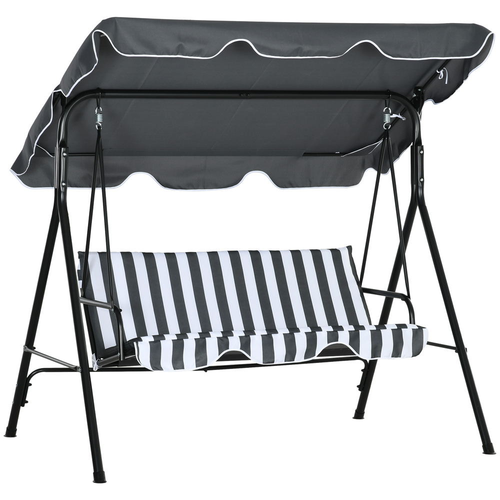 Outsunny 3 Seater Garden Swing Chair, Outdoor Swing Chair with Adjustable Canopy, Mental Frame & Cushions, Grey