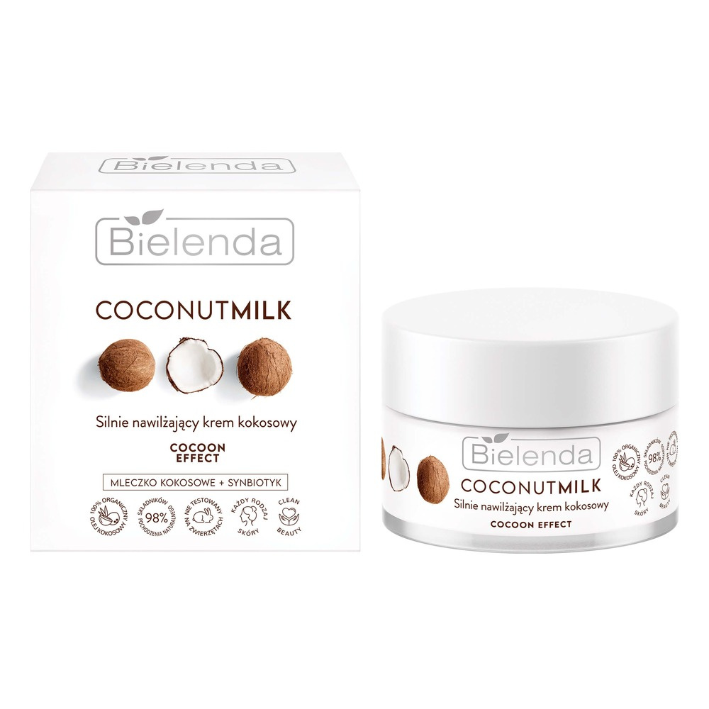 Bielenda Coconut Milk Silnie Nawilżający Krem Kokosowy Cocoon Effect dla Każdego Rodzaju Skóry 50ml