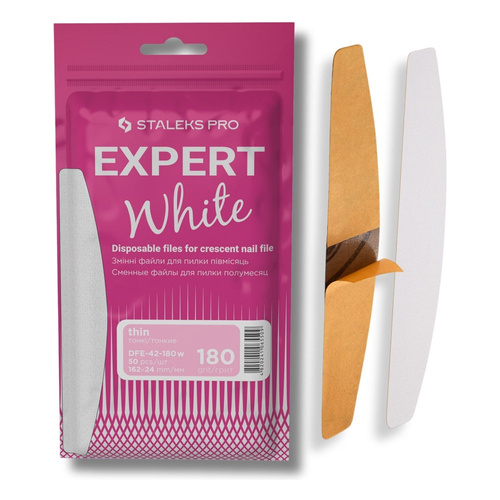 Staleks Pro Expert 42 White Disposable Crescent Nail File Refills 180 Grit DFE-42-180w 50pcs