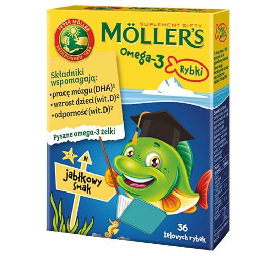 Mollers Omega - 3 Fish Jelly Candies Apple Flavor for Children over 3 Years and Adults 36 Pieces