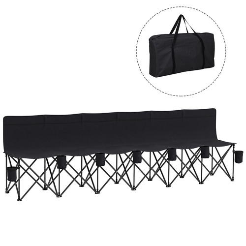 Outsunny 6 Seater Folding Camping Chair with Cup Holder & Carry Bag - Black