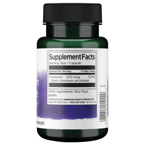 Swanson Chromium Picolinate 200mcg Pikolinian chromu 100 Kapsułek