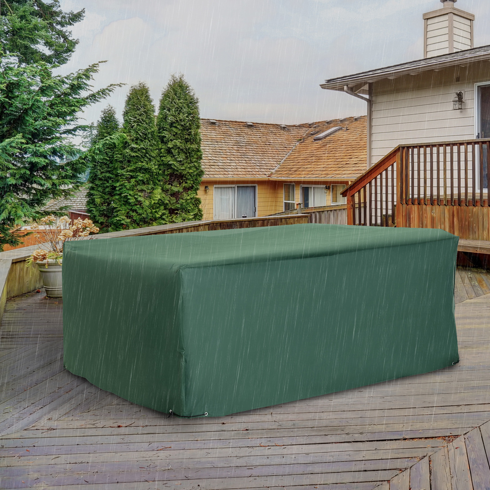 Outsunny Outdoor Garden Furniture Cover Waterproof, Anti-UV 600D Heavy Duty Oxford Fabric Patio Furniture Cover for Rectangular Sofa Table Set, Green, 205 x 145 x 70 cm