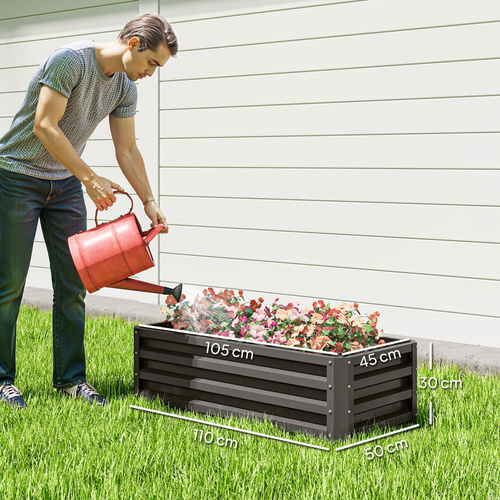 Outsunny Set of Two 110 x 50cm Steel Planter Boxes - Dark Grey