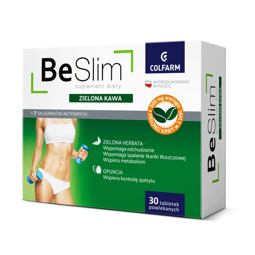 Colfarm Be Slim Zielona Kawa Wspomaga Spalanie Tkanki Tłuszczowej 30 Tabletek Best Before 28.02.06