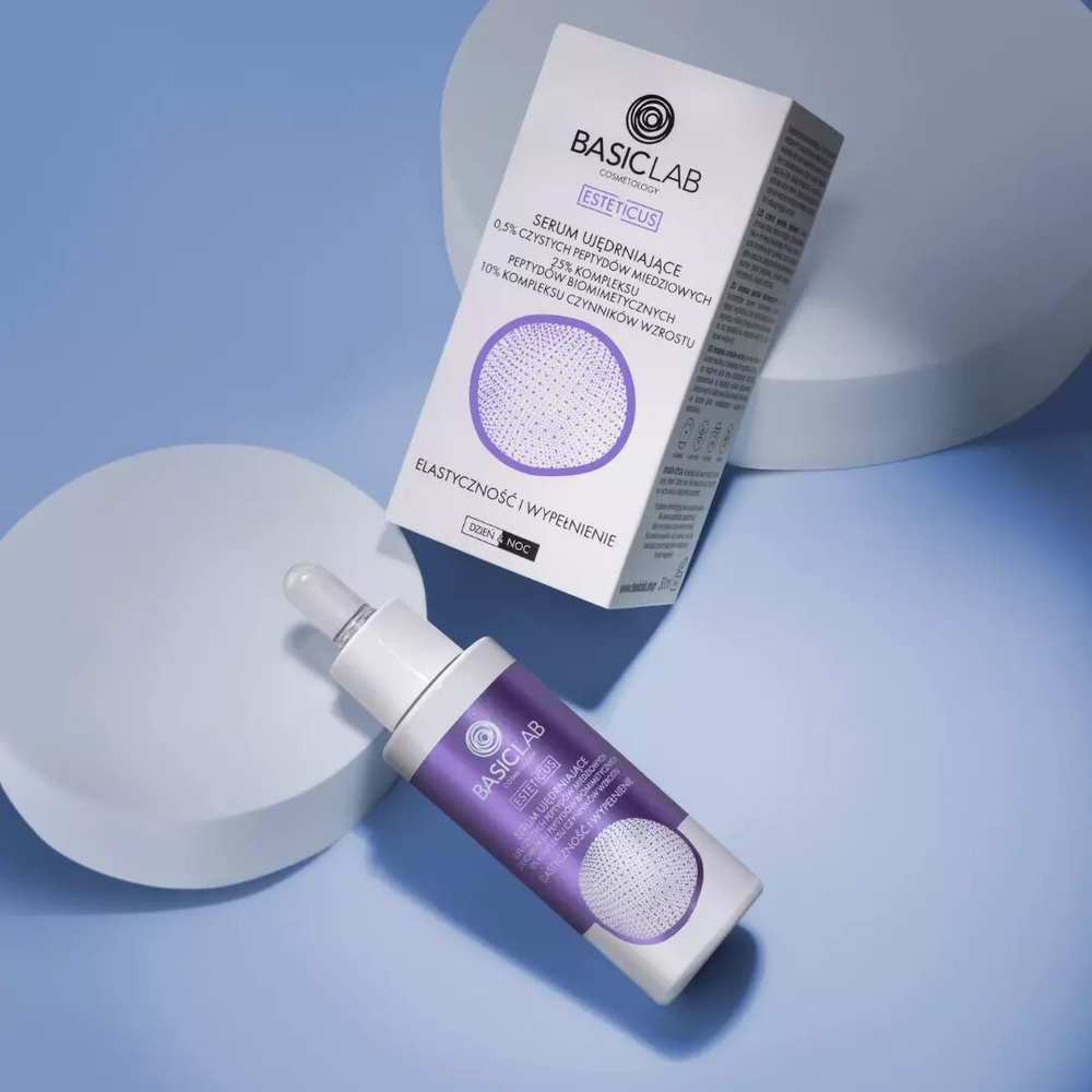 BasicLab Serum Ujędrniające z 0,5% Czystych Peptydów Miedziowych Elastyczność i Wypełnienie dla każdego Rodzaju Skóry na Dzień i na Noc 30ml