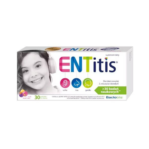 ENTitis Pastylki dla Dzieci powyżej 3 roku Życia o Smaku Tutti Frutti 30 Sztuk Best Before 30.04.26