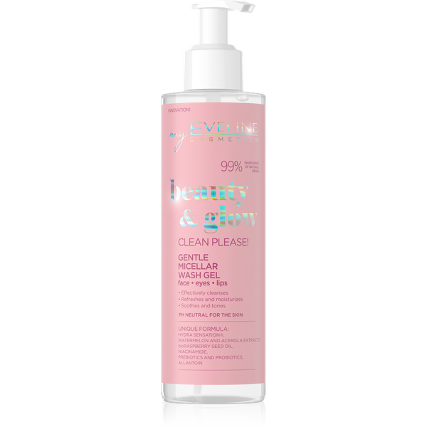 Eveline Beauty & Glow Clean Please! Pielęgnujący Żel Micelarny do Mycia Twarzy Oczu i Ust 200ml