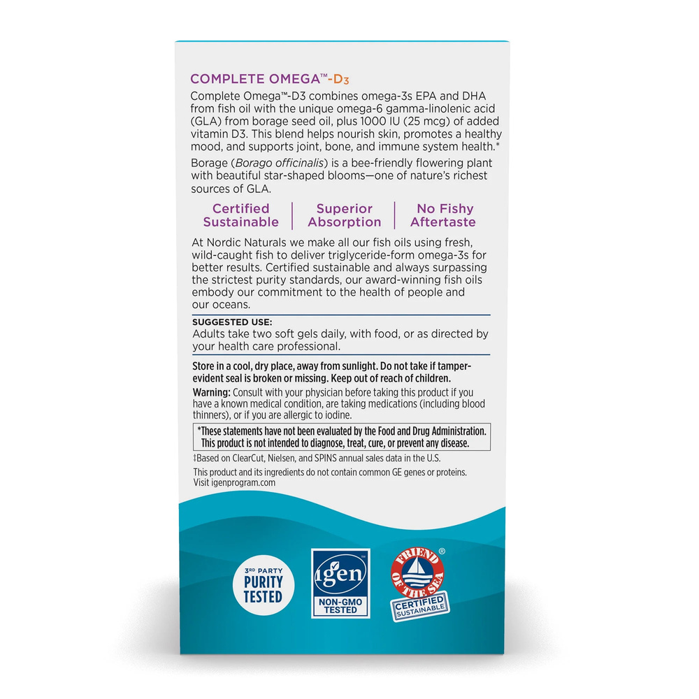 Nordic Naturals Complete Omega-D3 565mg Supports Immune System Heart & Brain Function Lemon 60 Softgels