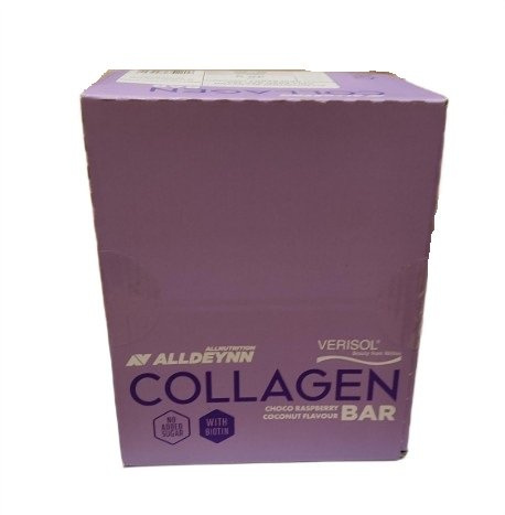 Alldeynn Collagen Bar Kokos w Czekoladzie Mlecznej z Liofilizowanymi Malinami 24x40g
