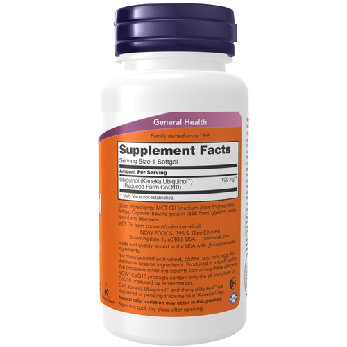 Now Foods Ubiquinol 100mg Koenzym Q10 Dodaje Energii i Wspiera Serce 60 Kapsułek