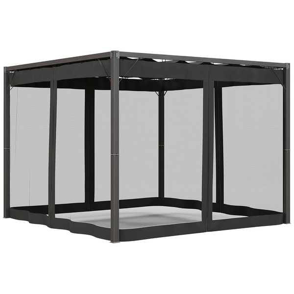 Outsunny 3 x 3m Aluminium Frame Pergola, with Retractable Roof - Dark Grey