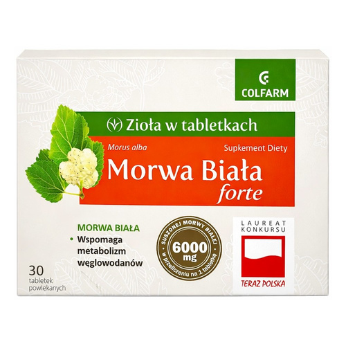 Colfarm Zioła w Tabletkach Morwa Biala Forte Wspomaga Metabolizm Węglowodanów 60 Tabletek